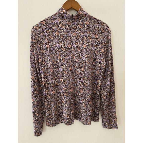 Rebecca Taylor Modal Wool Mock Neck Floral Top Lavish Garden Purple EUC Large - Picture 6 of 10